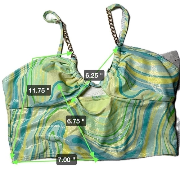 River Island Swimsuit Crop Top Bikini Retro 60’s Vibe Psychedelic Metallic 10 - Picture 3 of 11